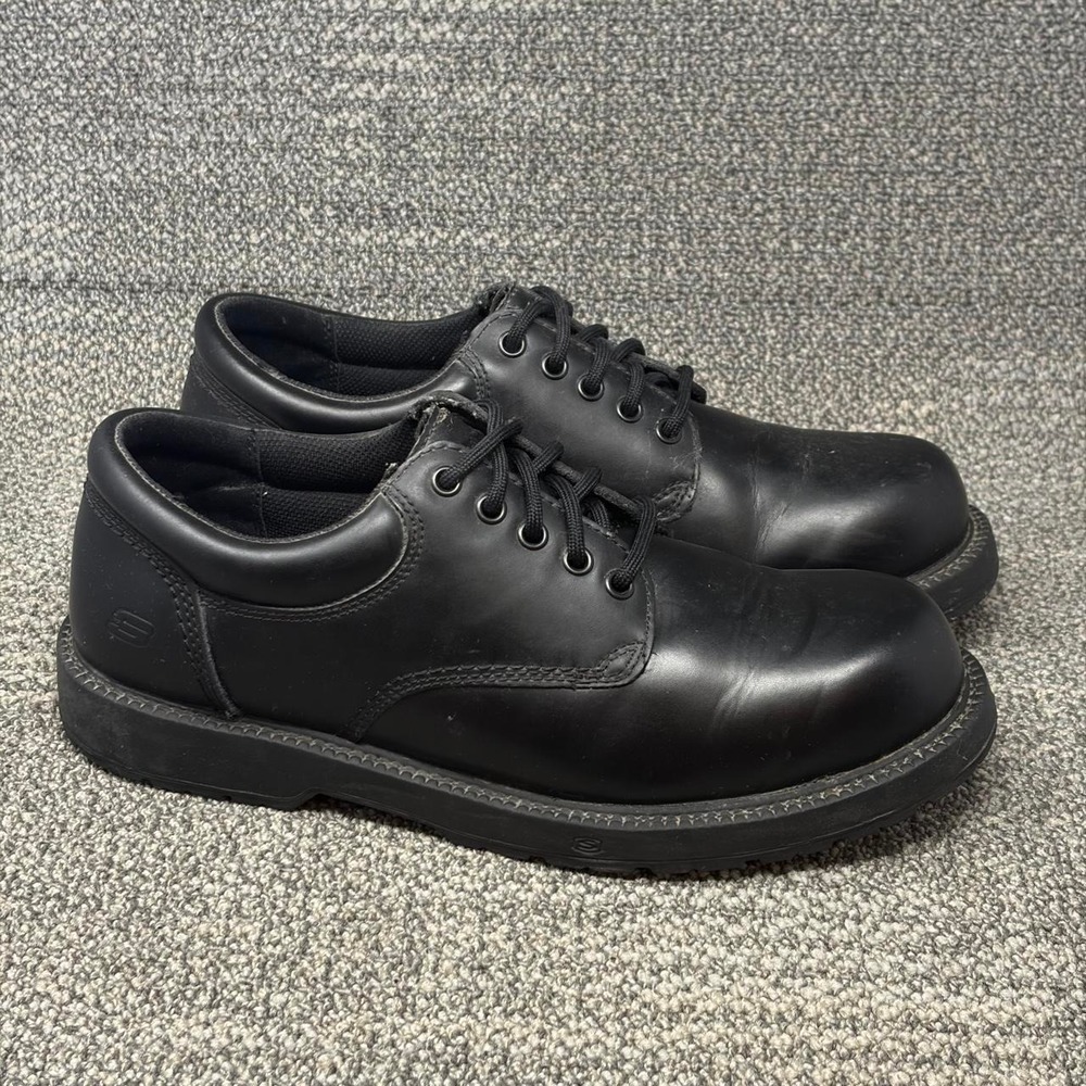 Skechers Work Black Leather Derby Oxford Lug Sole Shoes Minimal Workwear Mens 10